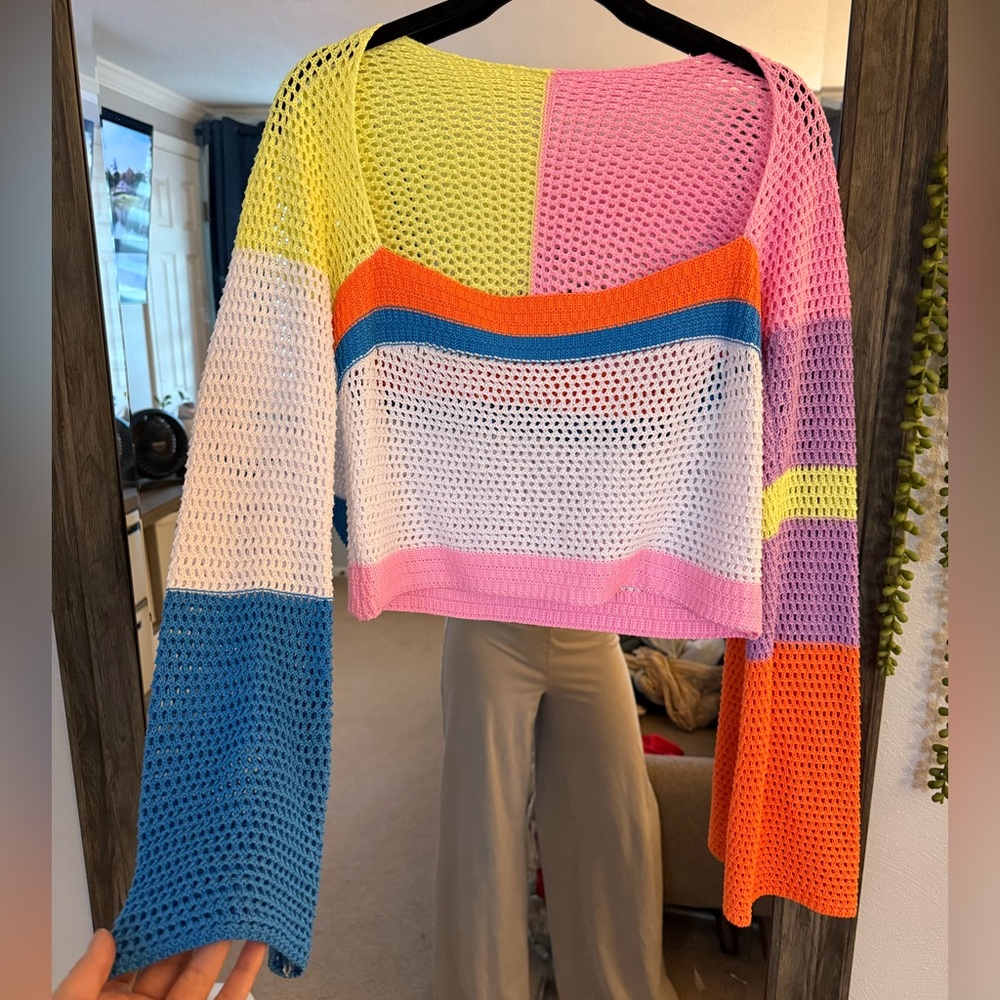 color block crochet sweater - size small